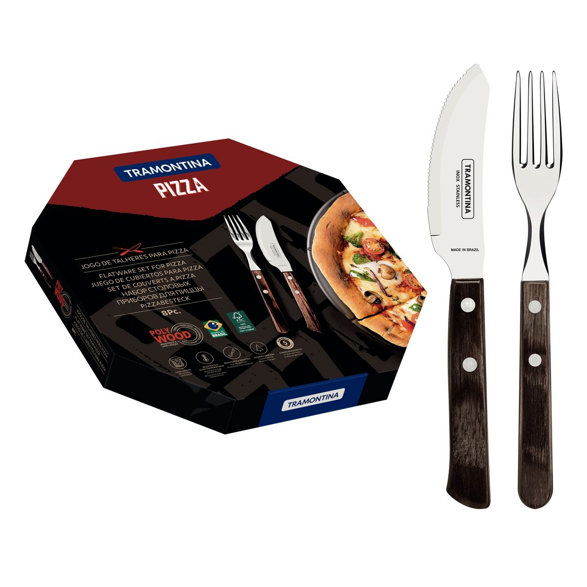 Set 8 couverts à pizza manche bois Polywood | Tramontina