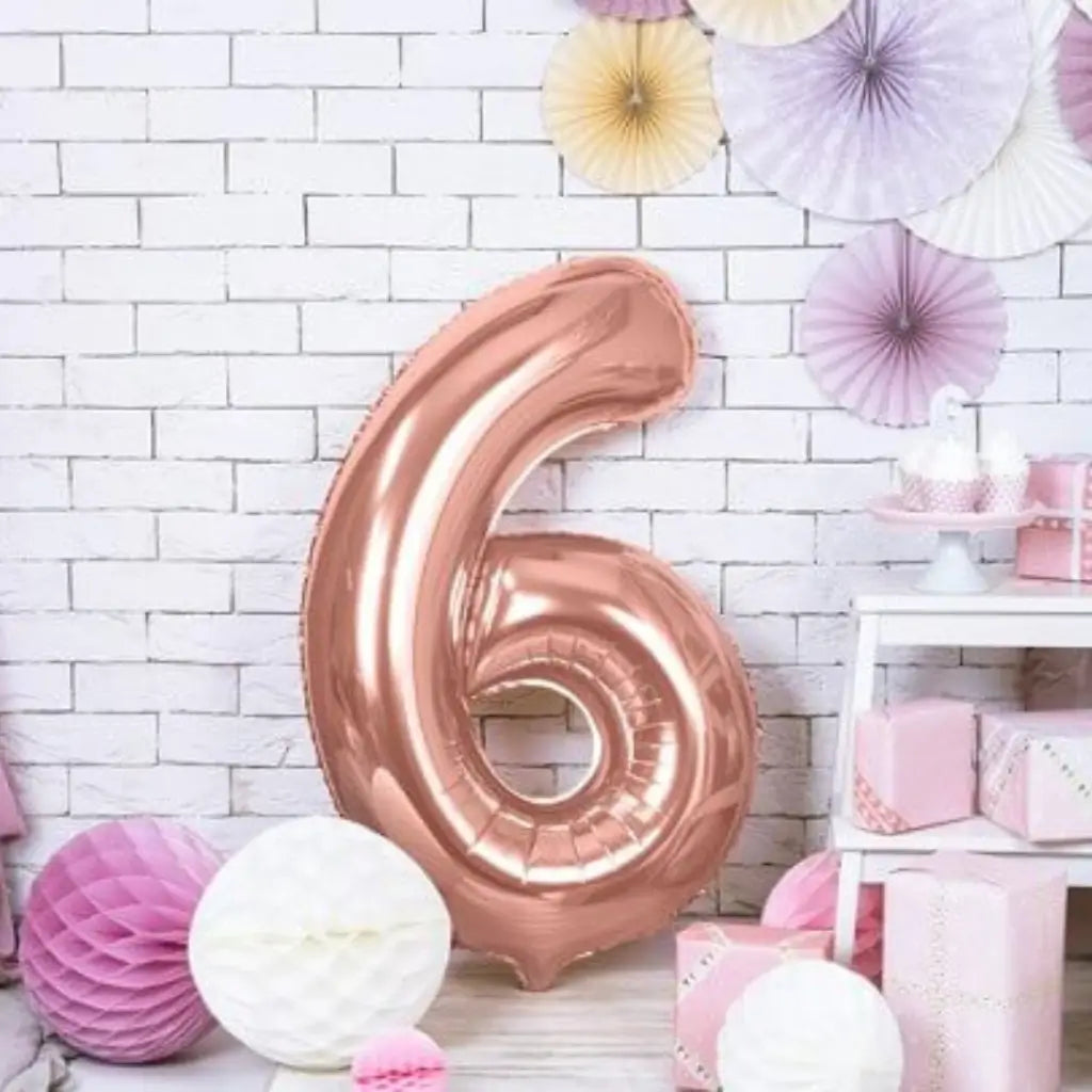 Ballon chiffre 6 Or Rose 86cm | Party