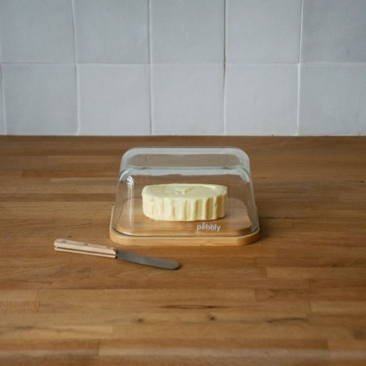 Set beurrier en verre et couteau | Pebbly