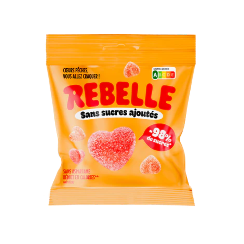 Bonbons cœurs de pêche moelleux bio 100 g | Rebelle