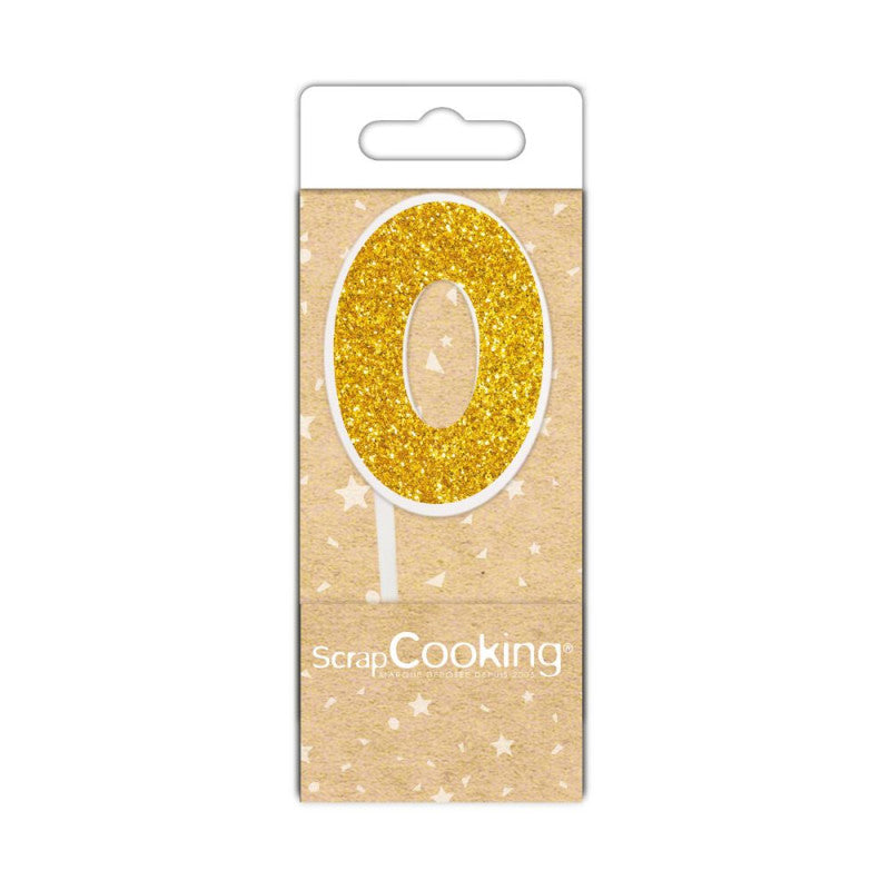Mini bougie d'anniversaire chiffre 0 dorée | Scrapcooking