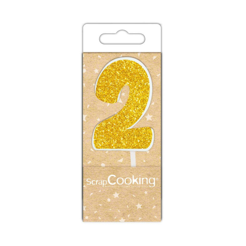 Mini bougie d'anniversaire chiffre 2 dorée | Scrapcooking