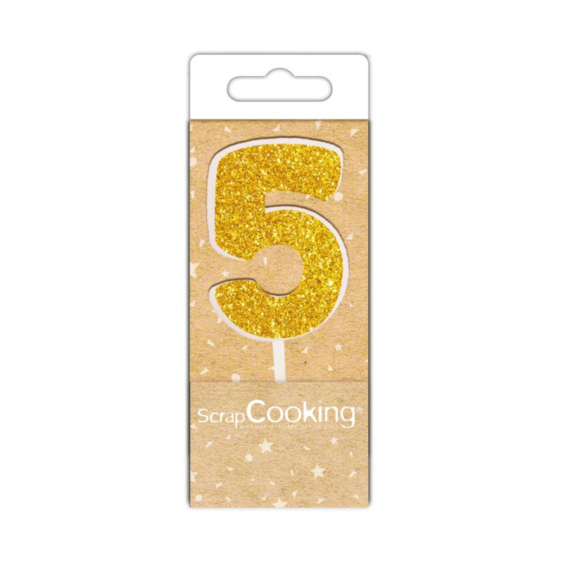 Mini bougie d'anniversaire chiffre 5 dorée | Scrapcooking