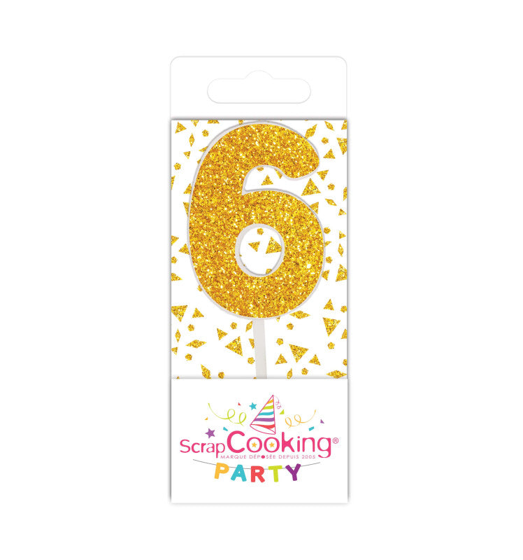 Mini bougie d'anniversaire chiffre 6 dorée | Scrapcooking