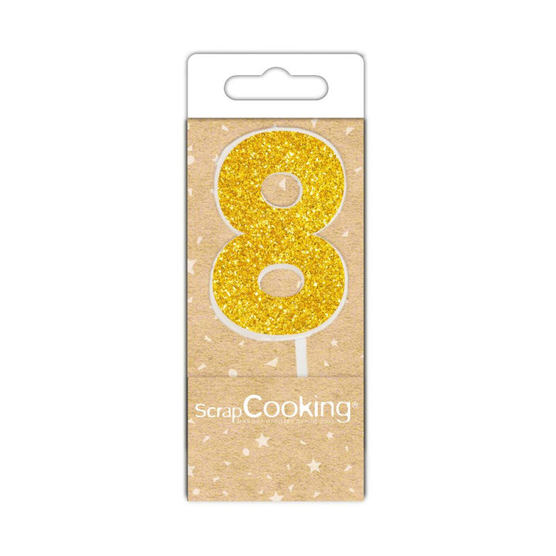 Mini bougie d'anniversaire chiffre 8 dorée | Scrapcooking